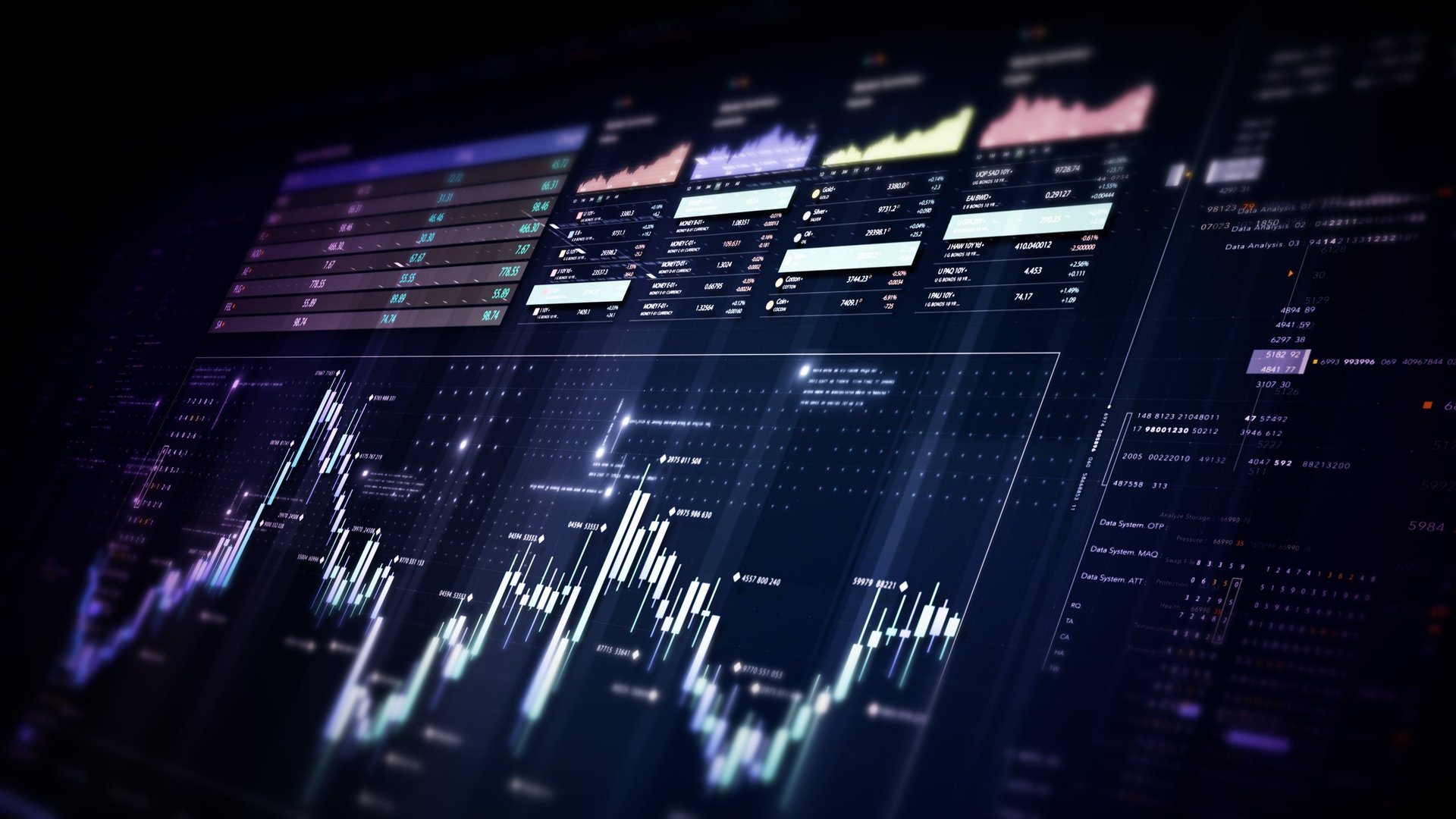 Trading dashboard with glowing charts